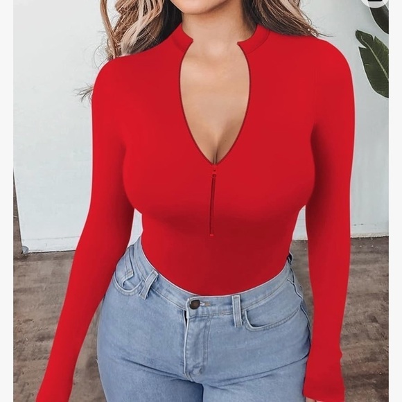 NWT MANGOPOP Long Sleeve Mock Turtle Neck Zip Up Bodysuit - Picture 3 of 10